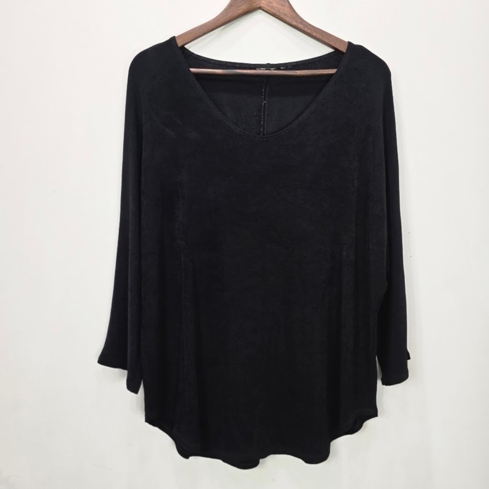 Slinky Tunic Top XL Black Round Neck 3/4 Sleeve Travel l Dolman‎ Vacation